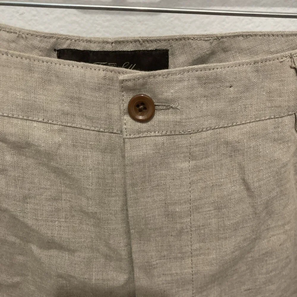 NWT TASSO ELBA beige flat front zip fly linen straight leg dress pants 40/32